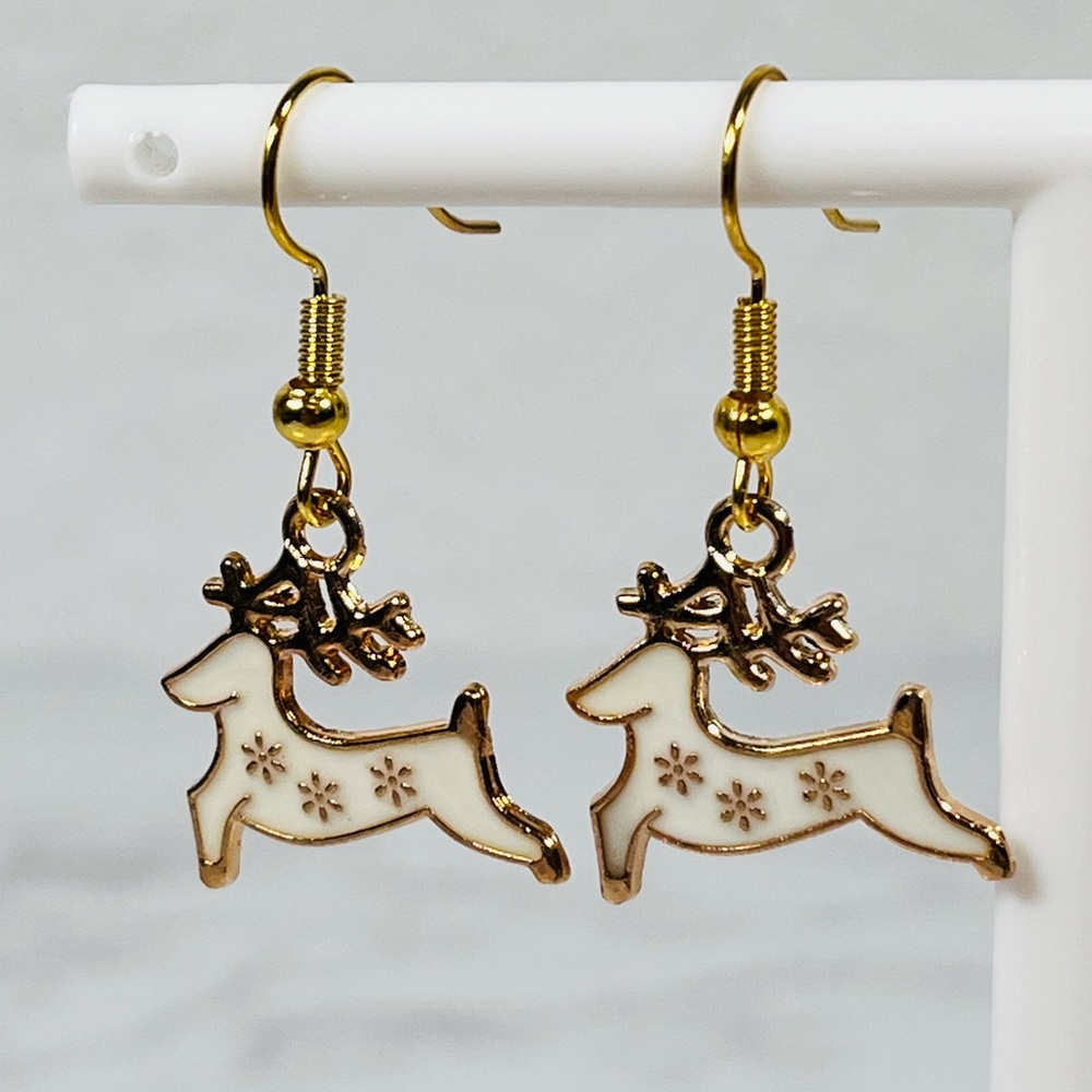 4/$20 White Reindeer Hook Earrings